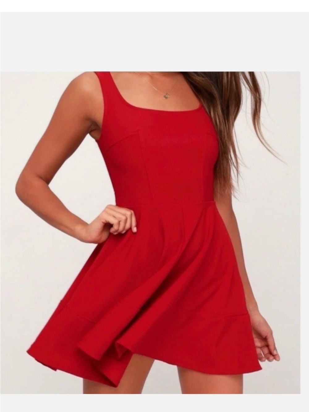 Lulu's Red Sleeveless Square-Neck Fit & Flare Mini Dress
